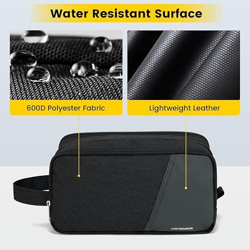 Vorspack Travel Toiletry Bag - Toiletry Bag for Men Water Resistant Skincare Bag Dopp Kit for Bathroom Toiletries Accessories Gifts - Black - Black - Medium thumbnail 4
