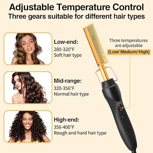 Hot Comb Hair Straightening Brush with Adjustable Settings, Fast Heating for Wigs and Black Hair, Professional Anti-Scald, Auto Shut-Off thumbnail 5