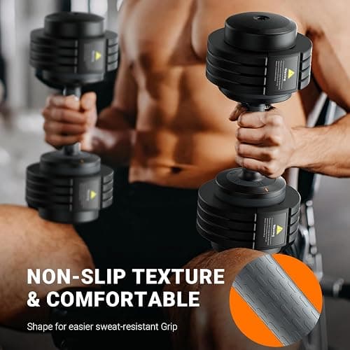 Rendpas Adjustable Dumbbells Set of 2, 1 Hand Adjustable Weights Dumbbells Set, 5 in 1/10 in 1 Free Dumbbell with Anti-Slip Texture Handle, 25/55/80lb Pair Weight Set For Home Gym Suit both Men and Women thumbnail 8