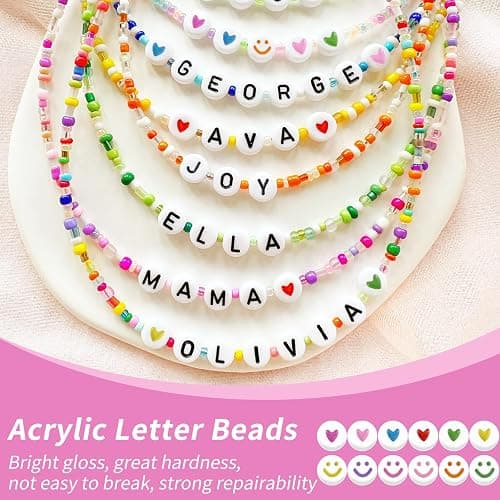I LOVE MOM 2000 Stück Perlen zum Auffädeln, Buchstabenperlen A bis Z Schwarz Bunt Herzperlen, Alphabet Perlen für Armbänder für DIY Armbänder Bastelset Schmuckherstellung thumbnail 5