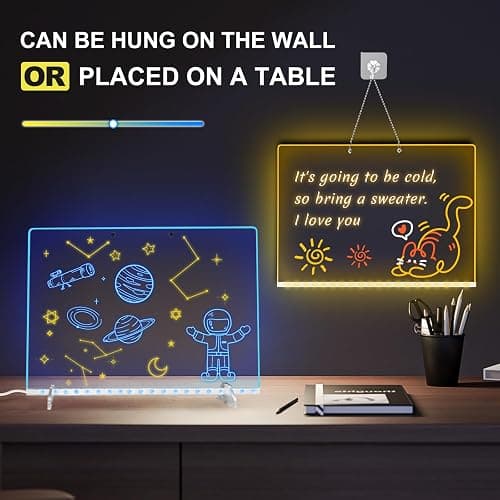 LED Note Board with 7 Colors, Includes Adapter, 13"x10" Led Drawing Board for Kids, Light Up Dry Erase Boards with 7 Markers, Soft Cloth, Hanging Chain, Holiday Trend Gift thumbnail 6