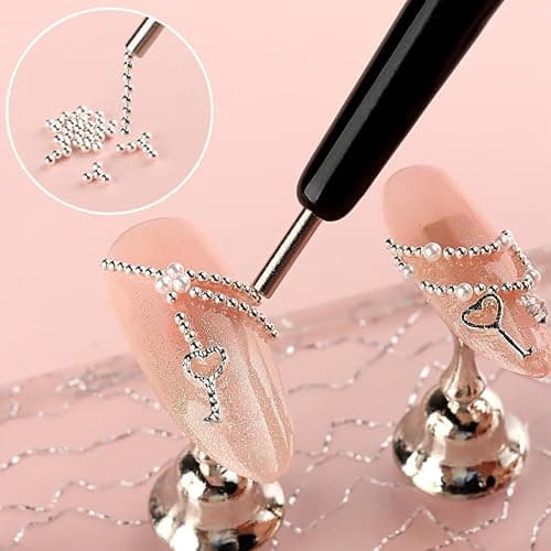 Silver Gold Nail Charms 2 Boxes Round Balls Caviar Beads for Nails Art Design Gold Nail Beads Gems 3D Metallic Jewelry Decorations for DIY Salon Manicure with Tools thumbnail 5