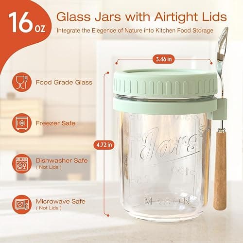 HomArtist 16oz Overnight Oats Containers with Lids and Spoons, 4 Pack Wide Mouth Mason Jars with Airtight Lids, Overnight Oats Jars for Salad, Chia Seed, Cereal, Yogurt thumbnail 3