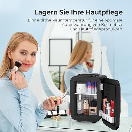 YASHE Mini Kühlschrank, 4 Liter Mini-Kühlschränke für Kosmetik, Getränke, 220V AC/ 12V DC Thermoelektrische Kühlung und Erwärmung, Kleiner Kühlschrank für Schlafzimmer, Büro, Wohnheim, Auto (Schwarz) thumbnail 8