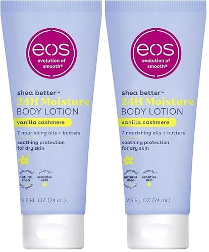 eos 24H Moisture Travel Body Lotion- Vanilla Cashmere, Travel Size Essential, Toiletries, Mini Body Lotion For Dry Skin, 2.5 fl oz (Pack of 2) - Image 1