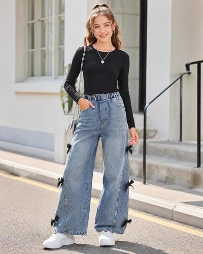 Kxuryueo Girls Jeans Wide Leg Denim Pants Tween Teen Girls Trendy Clothes Size 7-13 Years thumbnail 6