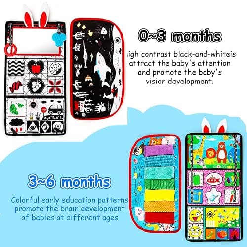 Inbeby Tummy Time/Baby Mirror Toys, Black and White High Contrast Tabletop Mount Baby Newborn Toys 0 3 6 Months Brain Development, Sensory Texture Piano Infant Toys 0 3 6 Months with Squeaker thumbnail 4