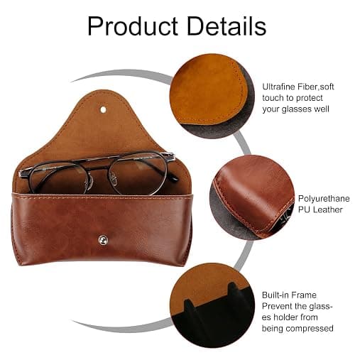 LogHog Portable Leather Glasses Case,Flexible Sunglasses Pouch Slim Case for Women Men Horizontal Eyeglass Case thumbnail 2