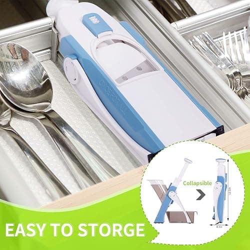 ONCE FOR ALL Safe Mandoline Slicer 5 in 1 Vegetable Cutter, Strips Julienne Dicer Adjustable Thickness 0.1-8 mm for Kitench Fast Meal Prep (Light Blue) thumbnail 5