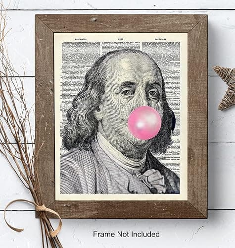 Ben Franklin - Benjamin Franklin - Funny Wall Decor for Living Room, Bedroom, Dorm - Unique Original Bubble Gum Wall Art - Hundred Dollar Bill Room Decor - Dictionary Art - Gag Gift thumbnail 8