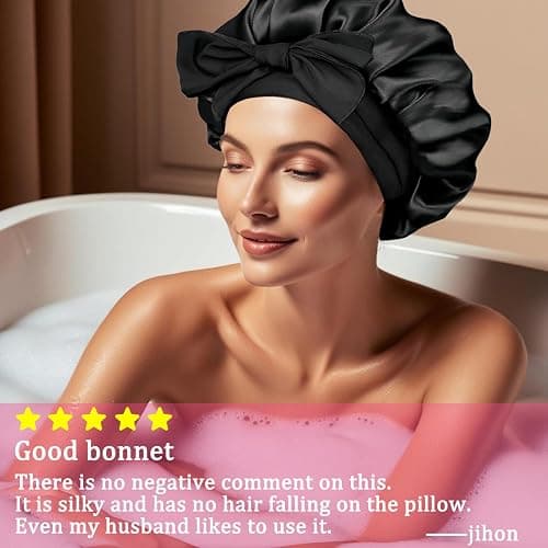 FOLAI Silk Bonnet for Sleeping,with Tie Band,Elastic Wide Band Cap,Satin Comfortable and Soft Breathable,Two Layered Satin Bonnet thumbnail 6