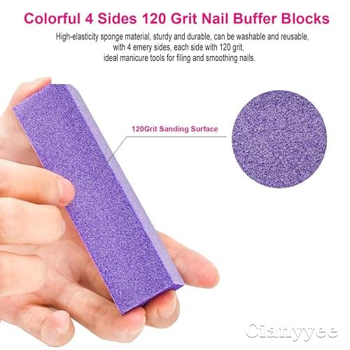 20PCS Nail File Buffer Set for Natural Nails,100 180 Grit Nail File,4 Sides 120 Grit Sanding Buffer Nail Block for Gel Acrylic Nails Professional Manicure Tool,Purple thumbnail 4