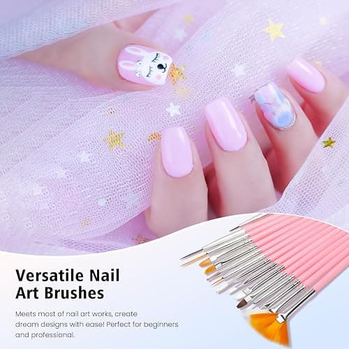 Komall Nail Art Tools, 15 PCS Nail Art Brushes, 5 PCS Nail Dotting Tool, Aurora Nail Stand, Nail Holder For Painting Nails Home DIY & Salon Supplies thumbnail 2