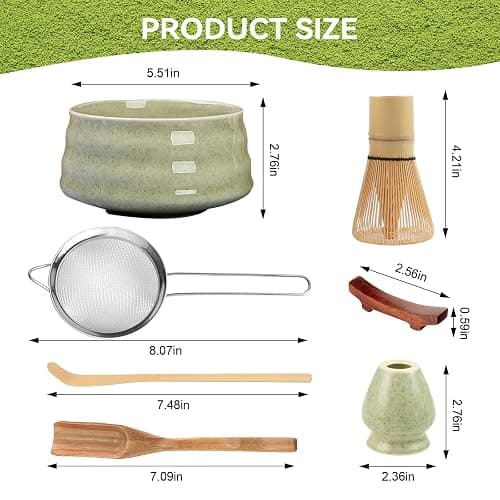 Matcha Whisk Set, 7 Pcs Premium Matcha Kit for Ceremony - Ceramic Matcha Bowl and Whisk Holder, Bamboo Whisk, Sifter, Scoop, Spoon, Rest, for Making Breakfast/Matcha Latte, Gift for Matcha Lover thumbnail 3