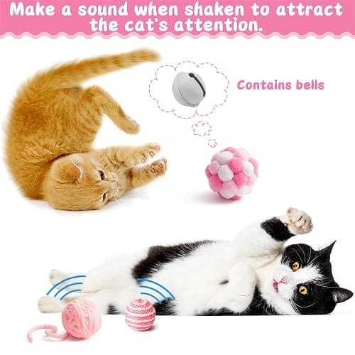 MALLMALL6 Cat Interactive Toys Set - 27Pcs Kitten Toys Stuff Pink Feather Teaser Wand Springs Mice Sisal Fish Crinkle Balls Bell Balls, Puzzle Gift Pack for Indoor Kitty Play Exercise thumbnail 2