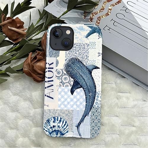 Compatible with iPhone 14 Phone 13 Case - Dual-Layer Protection, Hard Shell with Silicone Interior,Slim Scratch Resistant Shockproof for Woman Men - Whale Starfish Collage thumbnail 6