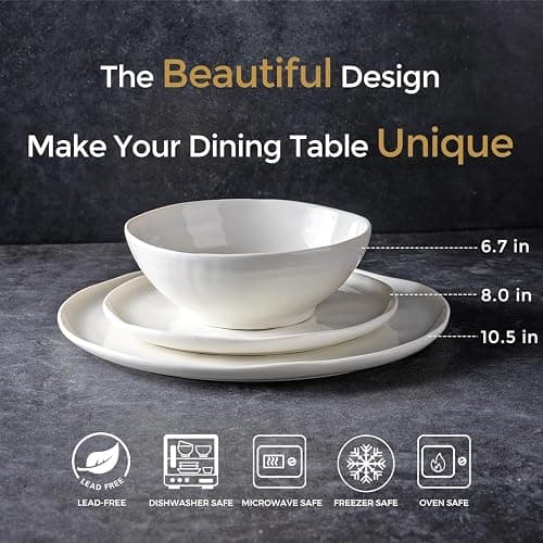 LERATIO Ceramic Dinnerware Sets for 4,Porcelain Plates and Bowls Sets with Wavy Edge,Microwave & Dishwasher & Oven Safe,Light Weight & Scratch Resistant Dishes Sets thumbnail 2