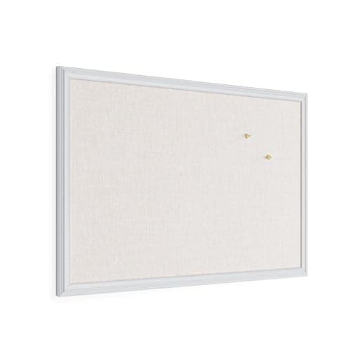 U Brands Farmhouse Linen Bulletin Board, 30" x 20", White Wood Frame, Wall Mounted Pin Board for Home Office, Classroom & Kitchen, Includes Push Pins - Image 1