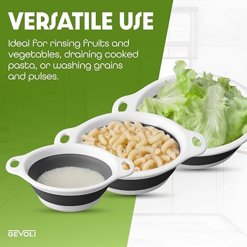 Gevoli Collapsible Colanders (3 Pack Set) Food Strainers with Over-Sink Water Draining Base for Pasta Fruits and Vegetables, White (3 Sizes, 3QT, 4QT and 5 Quart) thumbnail 8