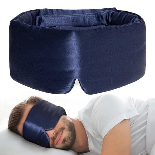 iCooBreeze 100% Natural Silk Eye Mask for Women Men, Soft Pressureless Cooling Blackout Eye Covers for Sleeping, Large Size Sleep Mask fits All Heads Adjustable, 1PC, Navy Blue thumbnail 8