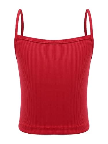 Raenseen Kids Girls Spaghetti Strap Camisole Ribbed Knit Crop Tank Top Sleeveless Baisc Crop Cami Tops - Image 1