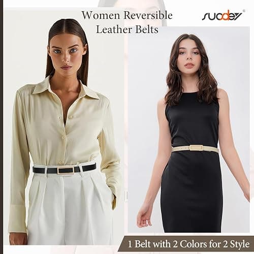 SUOSDEY Women Reversible Leather Belt thumbnail 2
