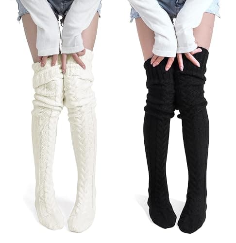 Pcavin Women's Thigh High Socks Over the Knee Cable Knit Boot Socks, Long Warm Fashion Leg Warmers Winter - Image 1
