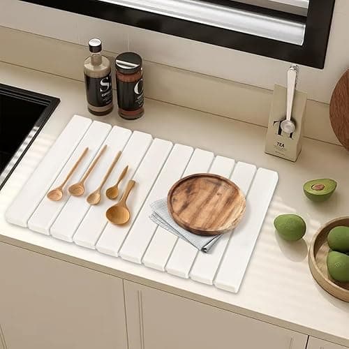 Foldable Stone Dish Drying Mat for Kitchen Counter,24"×16"Fast Dry Pad Absorbent Countertop Mat, Heat-resistant Mat,Diatomaceous Earth Mats,White - White - 24''X16'' thumbnail 7