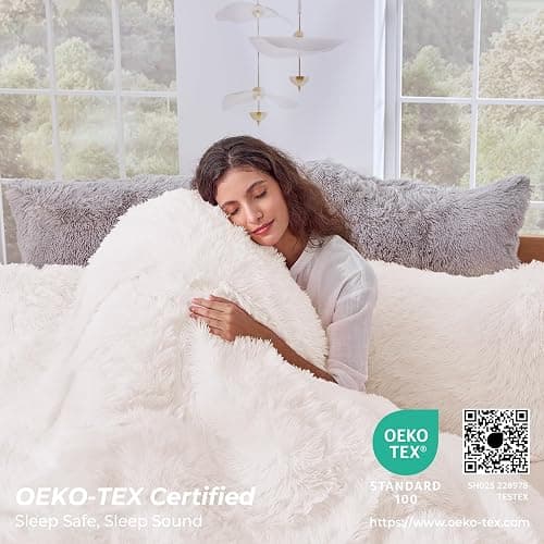 Sasttie 3-Piece Fluffy Duvet Cover Full, Ultra Soft Faux Fur and Velvet Camel Comforter Cover, Luxury Fuzzy Bedding Sets for Winter Bed, Includes 1 Duvet Cover and 2 Pillowcases, No Comforter thumbnail 6