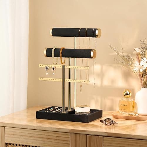 Josmimic 3 Tier Bracelet Holder Display - Detachable T Bar Black Velvet Bracelet Holder, Jewelry Holder Organizer for Bracelet, Necklace, Watches, Rings thumbnail 2