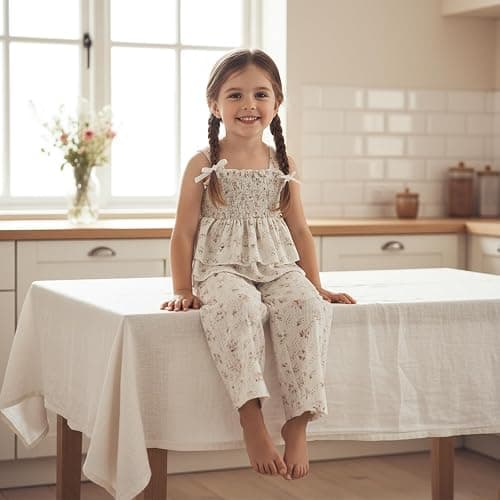 Hibabying Toddler Baby Girl Clothes Sleeveless Smocked Ruffle Tank Tops and Long Pants Summer Little Girls Outfits thumbnail 3