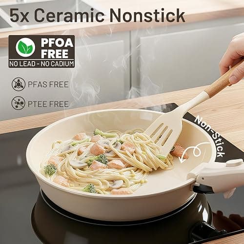 KIKCOIN Ceramic Nonstick Pots and Pans Set - Cookware Set with Detachable Handle - 25 Pack Stackable Cooking Set for RV Kitchen, with Frying Pans, Steamer - Induction/Dishwasher/Oven Safe, PFOA Free thumbnail 3