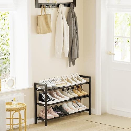 Mavivegue Expandable Shoe Rack for Closet, 3-Tier Shoe Organizer, Adjustable Shoe Rack for Front Door Entrance, Entryway - 3 Tier - Black thumbnail 2