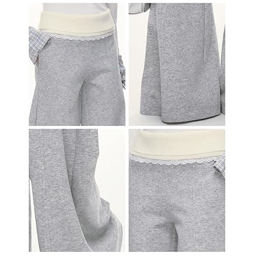 Fold Over Pants Women Flare Y2K Wide Leg Color Block Lace Foldover Sweatpants Casual Bottoms Baggy Streetwear Sweat Pants thumbnail 7