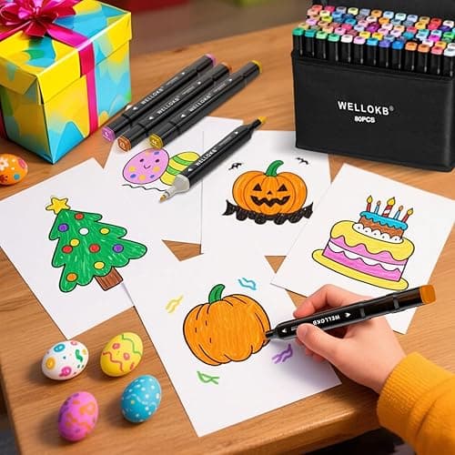 WELLOKB Alcohol Markers, 80 Colors Dual Brush Tip Permanent Art Markers, Coloring Marker, for Book Painting Card Making, Christmas gift for Adults Kids 8-12 thumbnail 3