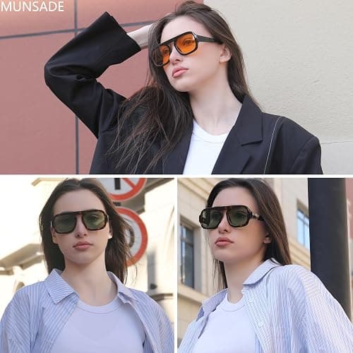 MUNSADE Trendy Square Aviator Sunglasses for Women Flat Top Designer Stylish Frame Sun Glasses Vintage Shades thumbnail 3