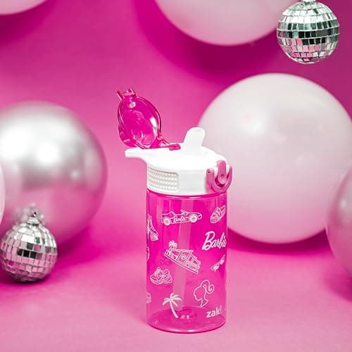 Zak Designs Barbie Sage Water Bottle For School or Travel, 16oz Durable Plastic Water Bottle With Straw, Handle, and Leak-Proof, Pop-Up Spout Cover (Barbie) thumbnail 2