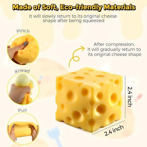 Cheese Squishy (6cm),Cheese Block Squeeze Toy,Squishies Stress Relief Fidget Toy,Stocking Stuffer Novelty Gifts for Birthday (2.4 inch) thumbnail 2