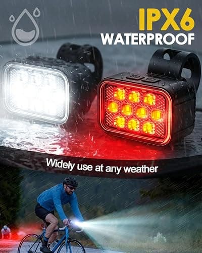 Victoper 10 LED Bike Light, 8+9 Modes USB Rechargeable Bicycle Lite, High Lumens Super Bright Bike Headlight & Taillight Set, Waterproof Safety Bike Front & Rearlight for Road, Night Riding thumbnail 7
