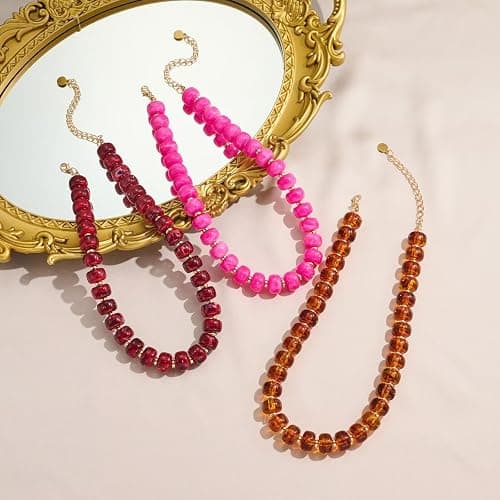 Zhuozatrfa Colorful Beaded Necklace for Women Unique Resin Beads Choker Necklaces Boho Statement Chunky Necklace Summer Vacation Jewelry thumbnail 7