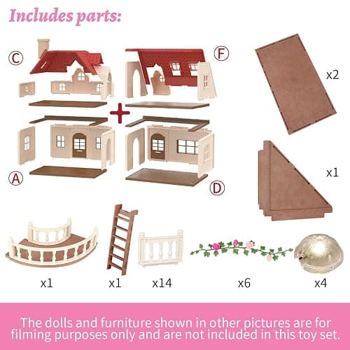 Family Cozy Cabin Doll House Playset, Dollhouse Furniture and Accessories,DIY Cottage Pretend Play Dollhouses, for Toddlers, Boys & Girls thumbnail 6