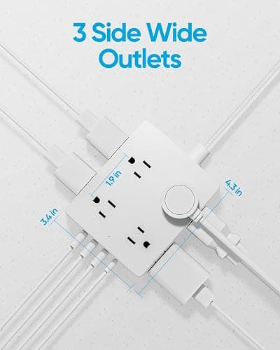 Olcorife Flat Plug Power Strip with 10 FT Extension Cord, 8 Outlets 4 USB Ports(1 USB C), 3 Sided Outlet Extender for Home Office Travel Dorm Room Essentials, White thumbnail 5