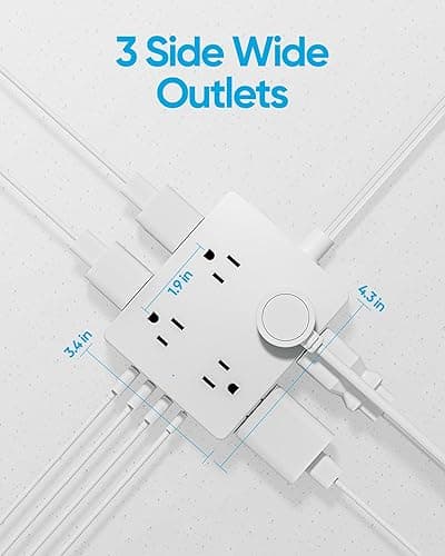 Surge Protector Power Strip, Olcorife Ultra Thin Flat Plug Extension Cord 5ft, 8 Outlets 4 USB Ports(1 USB C), Flat Wall Plug Outlet Extender, College Dorm Room Essentials, White - 5 FT - 45° Plug - White thumbnail 6
