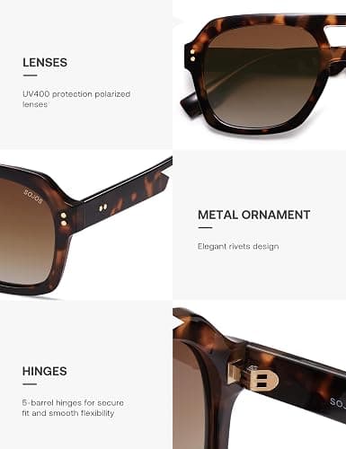SOJOS Retro Thick Polarized Aviator Sunglasses for Women Men, Large Trendy Bold Square Pilot Shades SJ2385 thumbnail 5