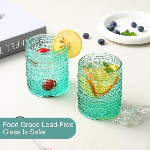 ZMOWIPDL Vintage Glassware Drinking Glasses Set of 6,12 oz Hobnail Glass Cups,Embossed Lake Blue Water Tumbler,for Beer,Cocktail,Whiskey,Juice and Various Mixed Drinks- 1 Cleaning Brush thumbnail 5