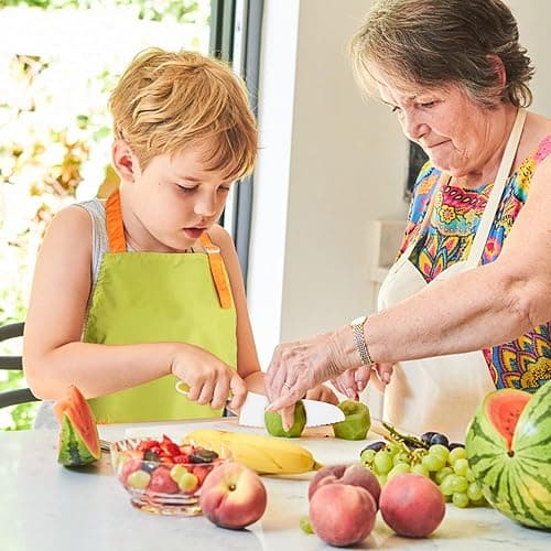 50PCS Kids Kitchen Cooking Set - Crocodile Wooden Kid Safe Knife Cutting Board Apron Gloves Fruit Vegetable Crinkle Cutters Peeler Serrated Edges Plastic Toddlers Knives, Kids Knifes for Real Cooking thumbnail 2