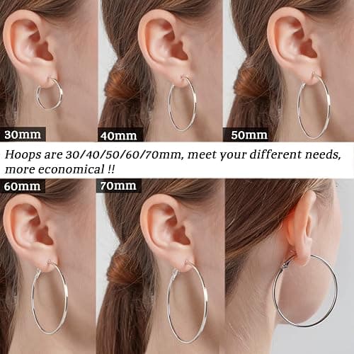 Senteria Large Gold Hoop Earrings for Women Girls Stainless Steel Hoop Earrings Set Thin Gold Hoop Earrings Lightweight(30MM 40MM 50MM 60MM 70MM) thumbnail 4
