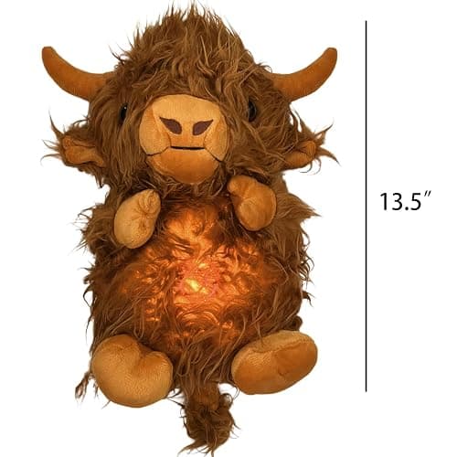 New Soothing Snuggle Cute Highland Cow Stuffed Animal, Soothing Breathing Highland Cow Stuffed Animal, Sleeping Cow Plush Toy with Realistic Breathing Action and Lighted Music thumbnail 3