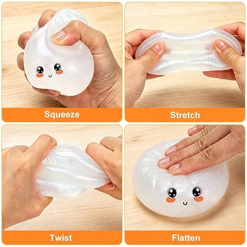 Glitter Dumpling Squishy Toy, Stretchable Squishies Dumpling Squeeze Stress Balls with Food Steaming Box, Fidget Squishy Squeeze Toys for Holiday & Birthday Gifts (White) thumbnail 5