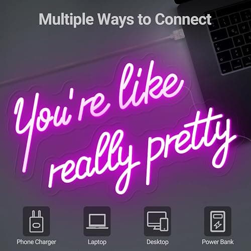 30IN Large You're Like Really Pretty Neon Sign, Dimmable Pink Handmade Led Neon Light for Salons, USB Power Bathroom Bedroom Girls Makeup Room Bachelorette Party Home Birthday Gift thumbnail 8